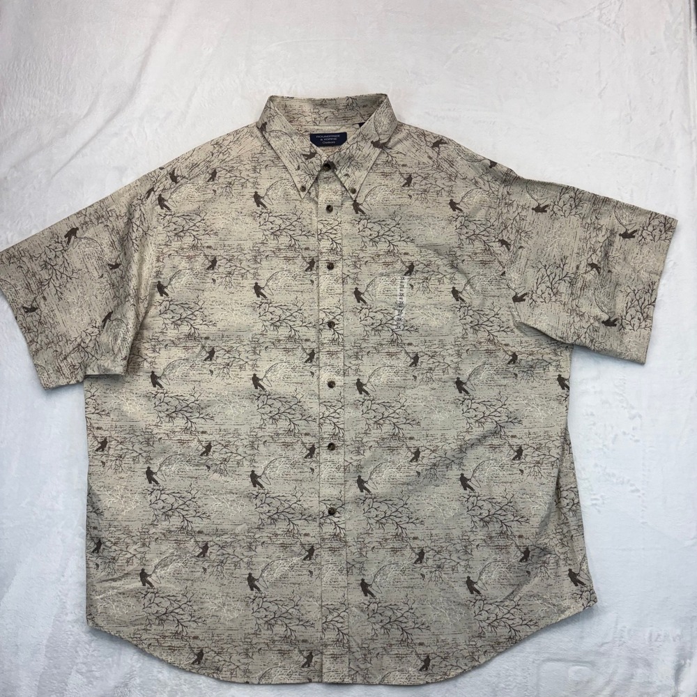 Roundtree & Yorke Outdoors Mens 3X Fly Fishing Print Cotton Button Down Shirt